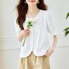 New Style Summer Sweet Simple Round Neck Short Sleeved Loose Top Commuting Shirt for Women