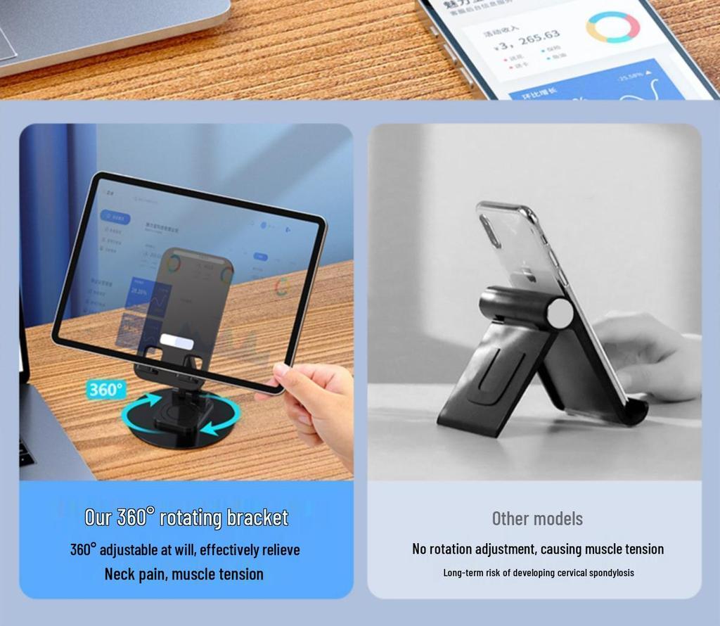Supporto per Telefono Regolabile Rotante a 360° con Base in Metallo - Portatile e Pieghevole