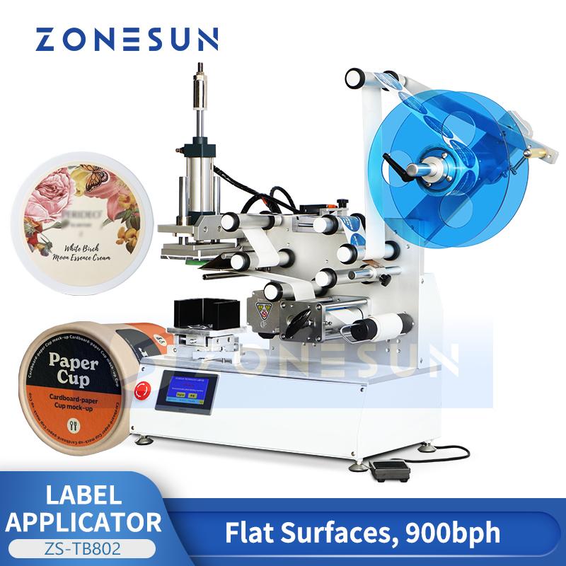 ZONESUN ZS-TB802 Auto Flat Surface Labeling Machine Tabletop Label Applicator for Square Box Flat Bottle Jar Lid High Precision