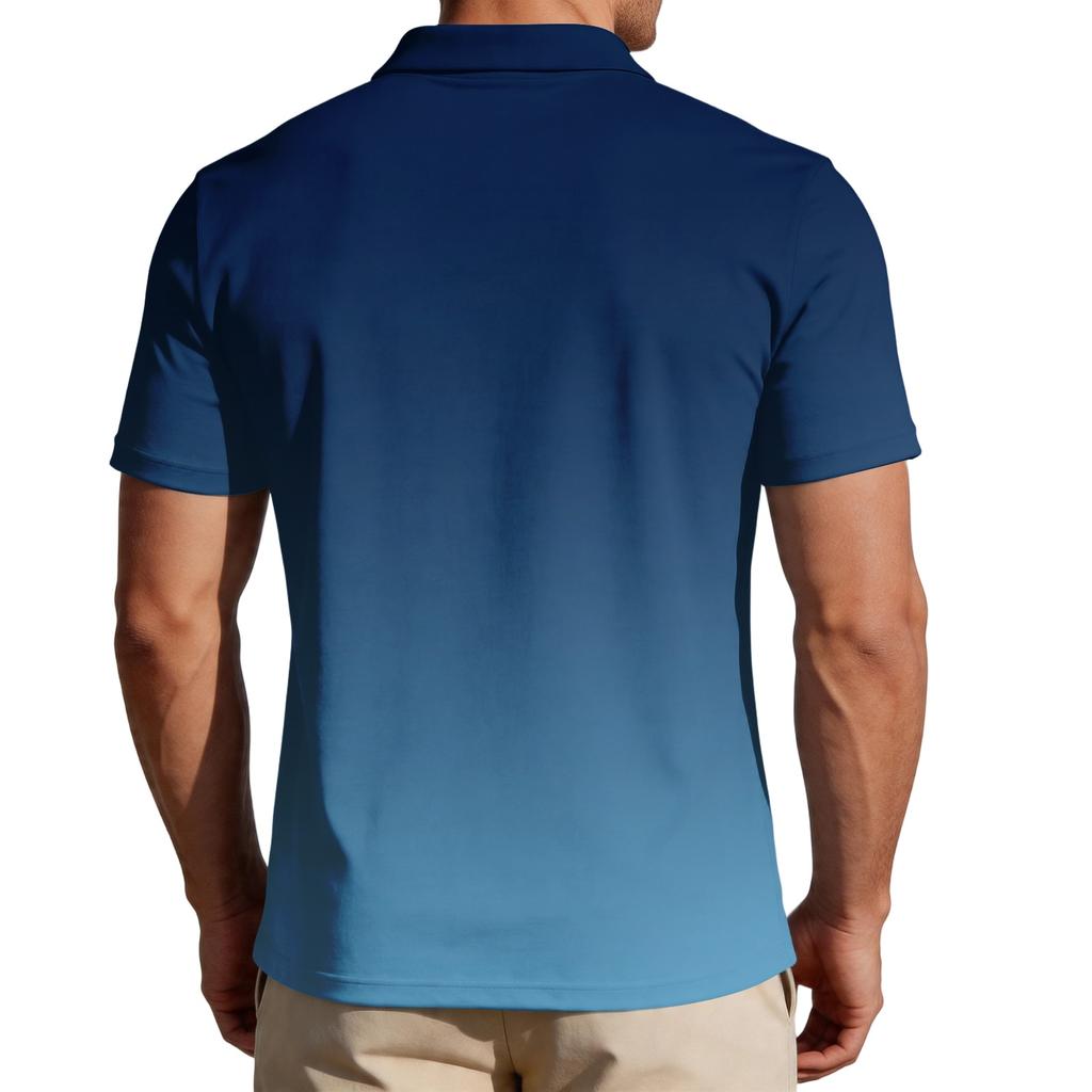 Men’s Loose Fit Casual Gradient Print Short Sleeve Polo Shirt with Turn Down Collar Soft Comfortable Fabric