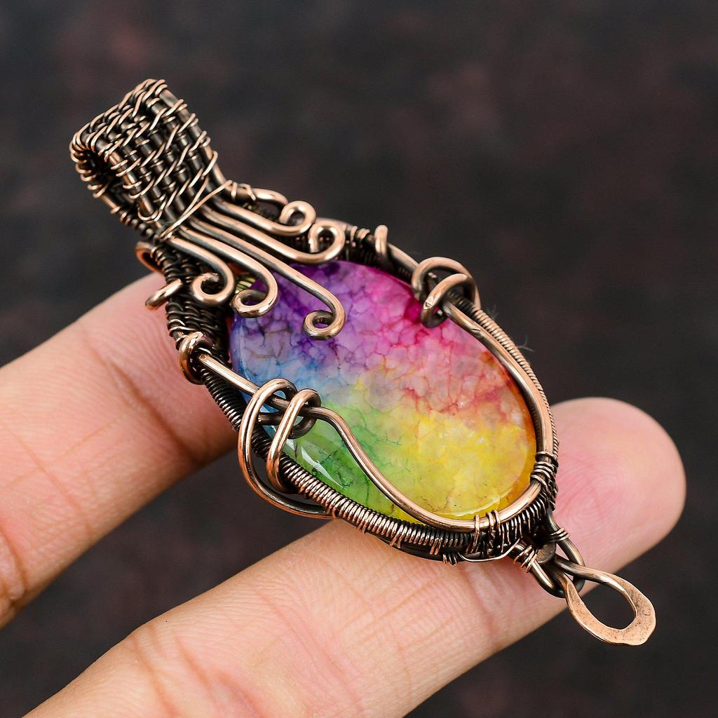 Rainbow Solar Quartz Druzy Pendant Gemstone Copper Wire Wrapped Pendant Copper Jewelry Solar Quartz Jewelry Handmade Pendant Gift For Mother