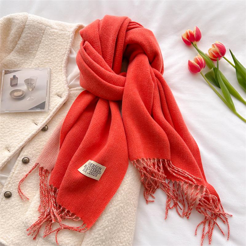 2024 Herbst und Winter Imitation Kaschmir Schal Einfarbig Modisch Vielseitig Warm Schal Quaste Schal