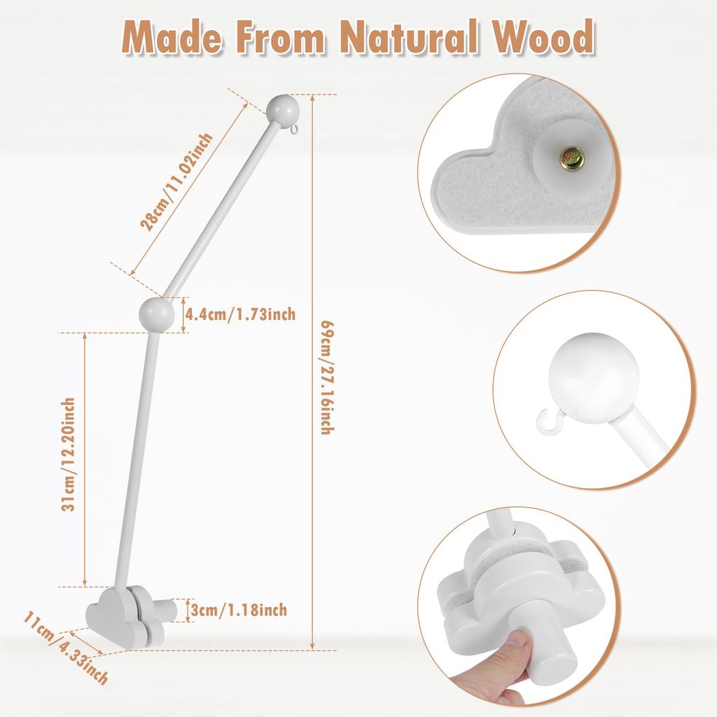 Wooden Crib Mobile Holder With Clockwork Music Box Crib Bed Bell Hanging Toy Holder Newborn Gift Rotates Crib Decoration Boom