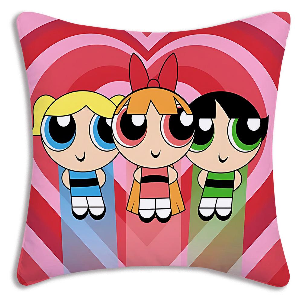 Anime Powerpuffs Girlss Pillow Covers Cartoon Sofa Decorative Home Double-Sided Printing Short Plush Cute Cushion Cover