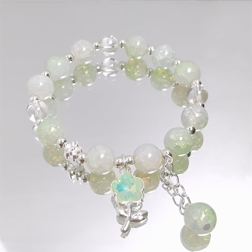 Sweet Flower Pendant Green Pink Blue Purple Cracked Crystal Burst Flower Crystal Beaded Bracelets for Women Girls Jewelry 1415