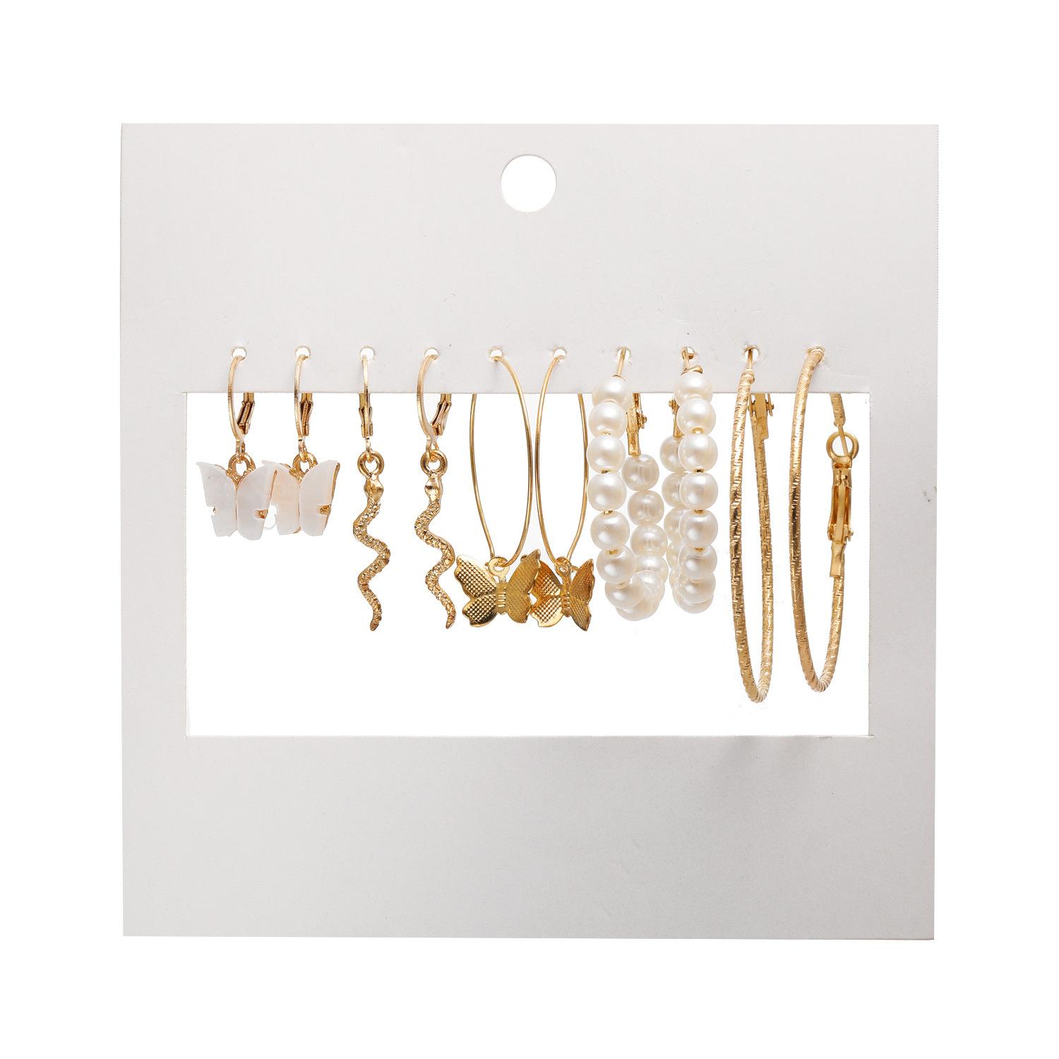 

5 пар серег-бабочек для женщин, акриловые серьги с имитацией жемчуга и змеи, вечерние украшения золотой