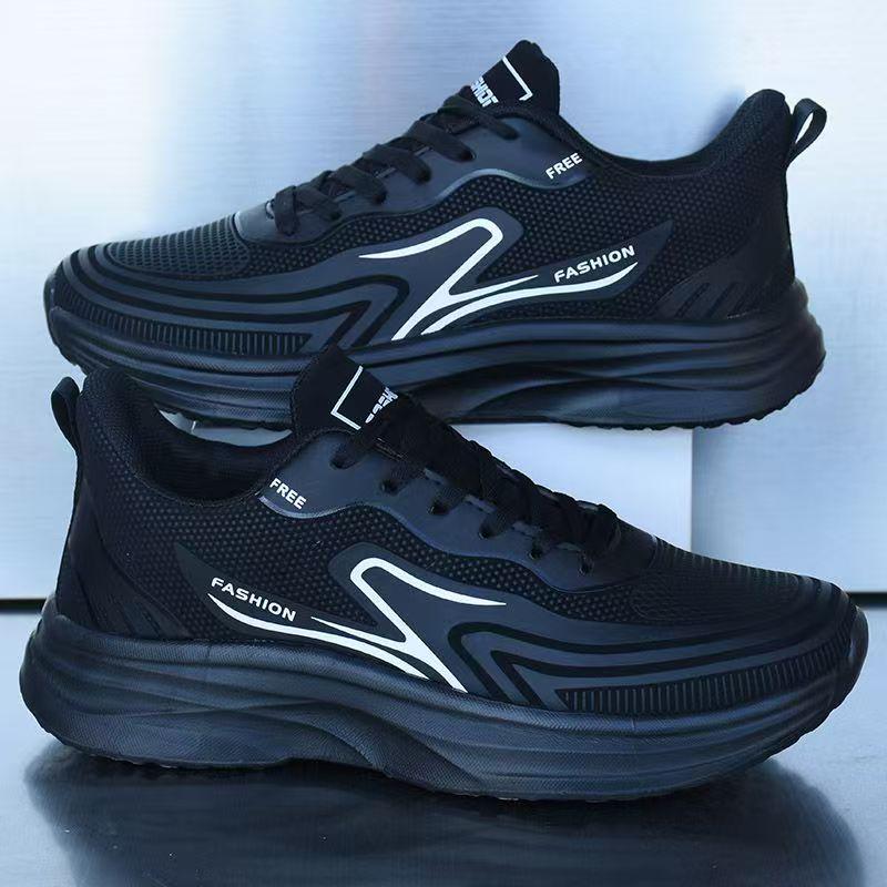 Brandneue wasserdichte Leder-Sneaker für Herren, superleicht, rutschfest, weiche Sohle, vielseitig für Fitness und Laufen, Schwarz.