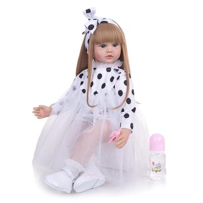 KEIUMI 24 Inch 60 Cm Reborn Baby Dolls Girl Cloth Body Beautiful Doll With Long Gold Hair For Kid Xmas Present