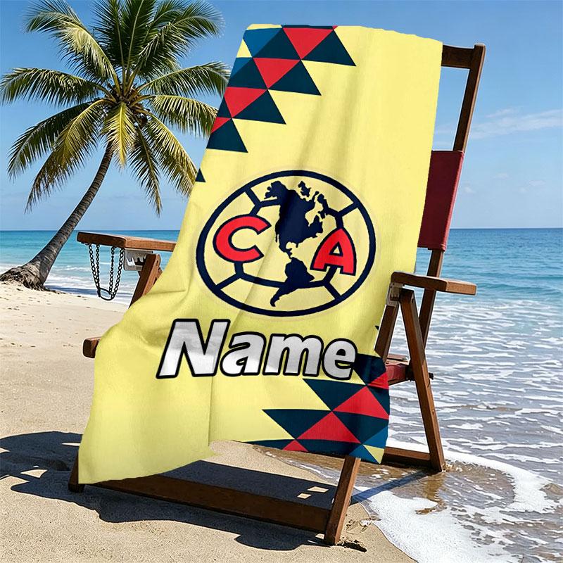 Custom Name Personalized Club America Print Beach Towel, for Trip Camping Beach Party Home Decor, Birthday Gift for Family & Friends
