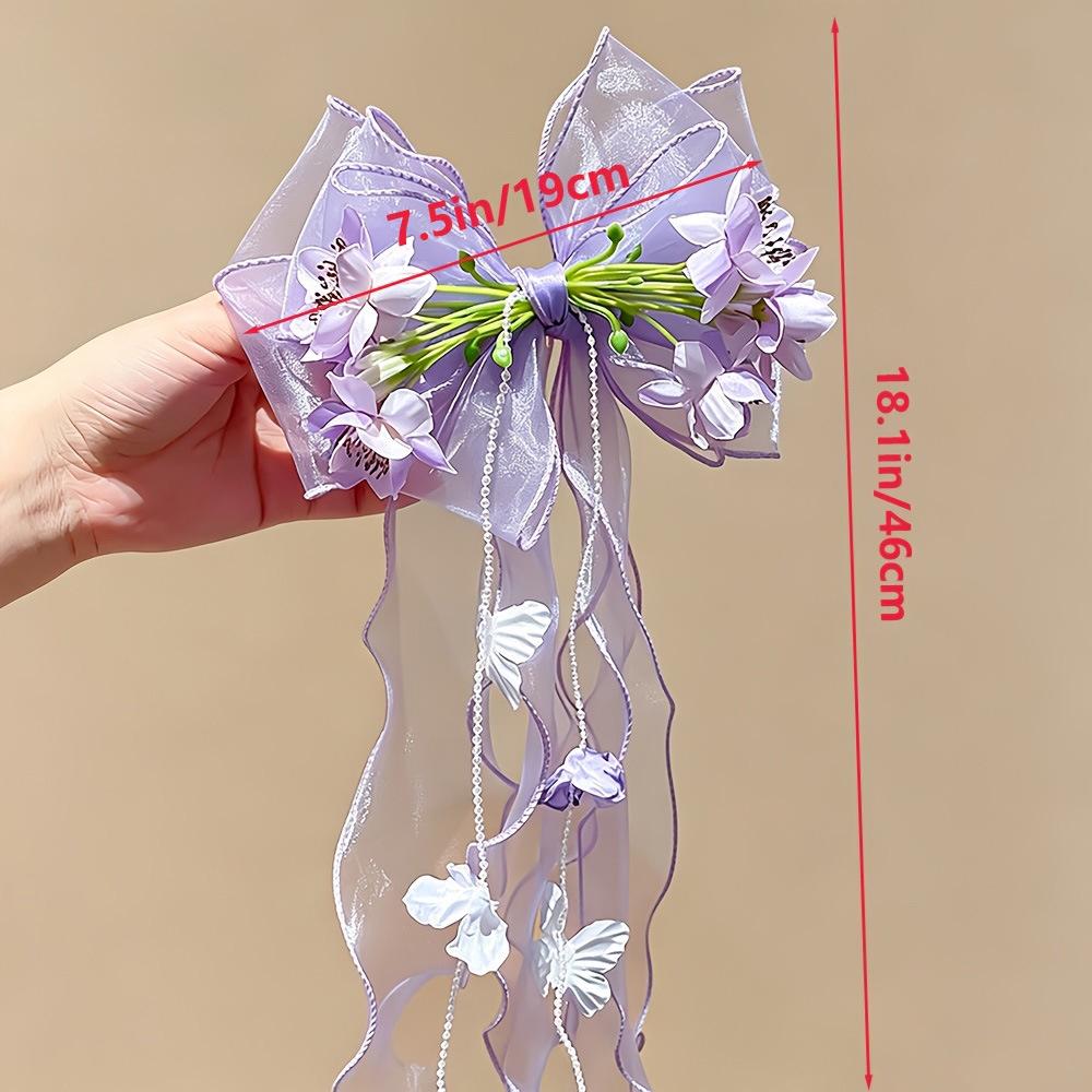 Princess Style Tassel Ribbon Flower Hair Clip for Girls