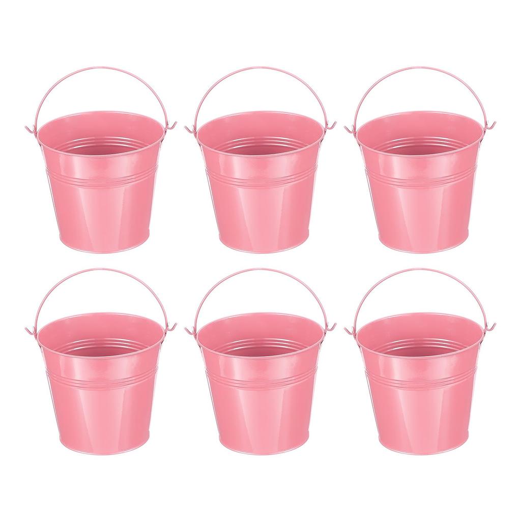 PATIKIL X Small Metal Buckets with Pack of 6 Mini Galvanized Buckets for Party Pink 5.1" 4.7" Handles, Crafts, Favors, Decorations,