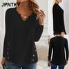 JPNTKY Women's Fashion Casual Solid Color Print Long Sleeve V Neck Blouses & Shirts International Design