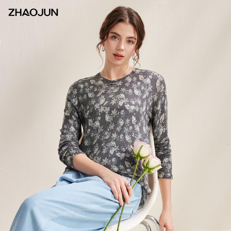 Zhaojun Women s Elegant Printed Long Sleeve Wool Blend Knit Top XL