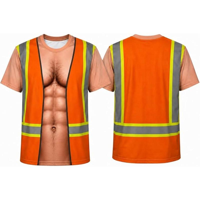 Pánské Vtipné 3D Falešná Reflexní Vesta Potisk Svalů na Hrudníku Tričko Novinka Optická Iluze Trička Halloweenský Večírek Kostým Ležérní Streetwear