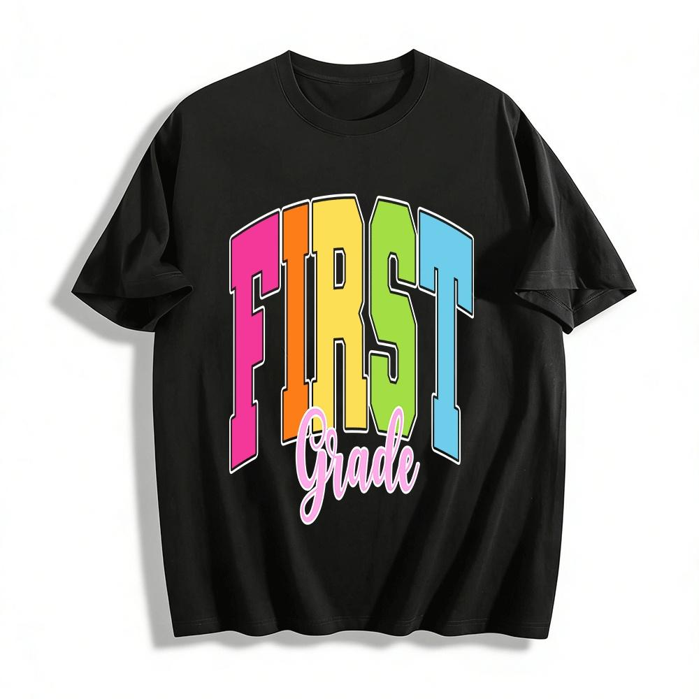 Colorful First Grade Graphic Tee Casual Top For Kids Adults Pure cotton T-shirt XXS