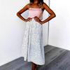 Women High Waist Linen Pleated Skirt Polka Dot Mid Calf Elastic Waist Spring Summer Autumn Casual Skirt Black Brown Green Red S XL