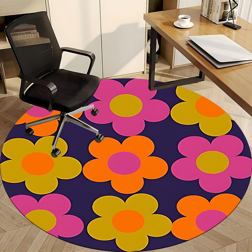1PC Flower Pattern Office Round Area Rug, Mat Suitable For Office, Under Office Chairs Bedroom Living Room Home Decor, Room Deco