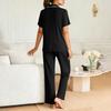 Womens Short Sleeve Button Down Pajama Set with Notch Collar and Full Length Pants Soft Sleepwear Loungewear