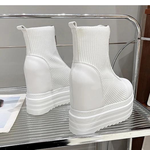 2024 New Autumn Winter Thick Sole Women Boot Fashion Round Head Front Zipper Platform High Heels Women's Leather Ankle Boots