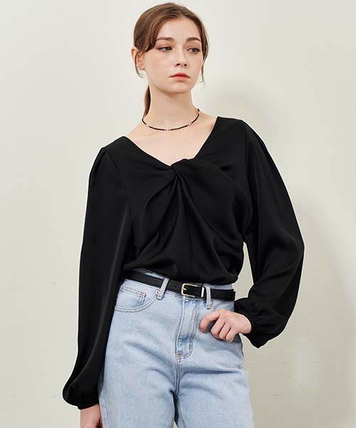 PLUNASTUDIO Twist Puff Blouse_Black
