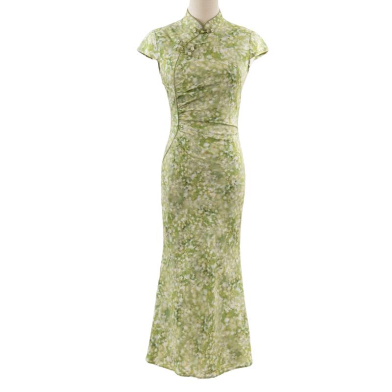 Green cheongsam cheongsam wins for 1 year, new Chinese style, improved cheongsam, daily wear and send test dresses