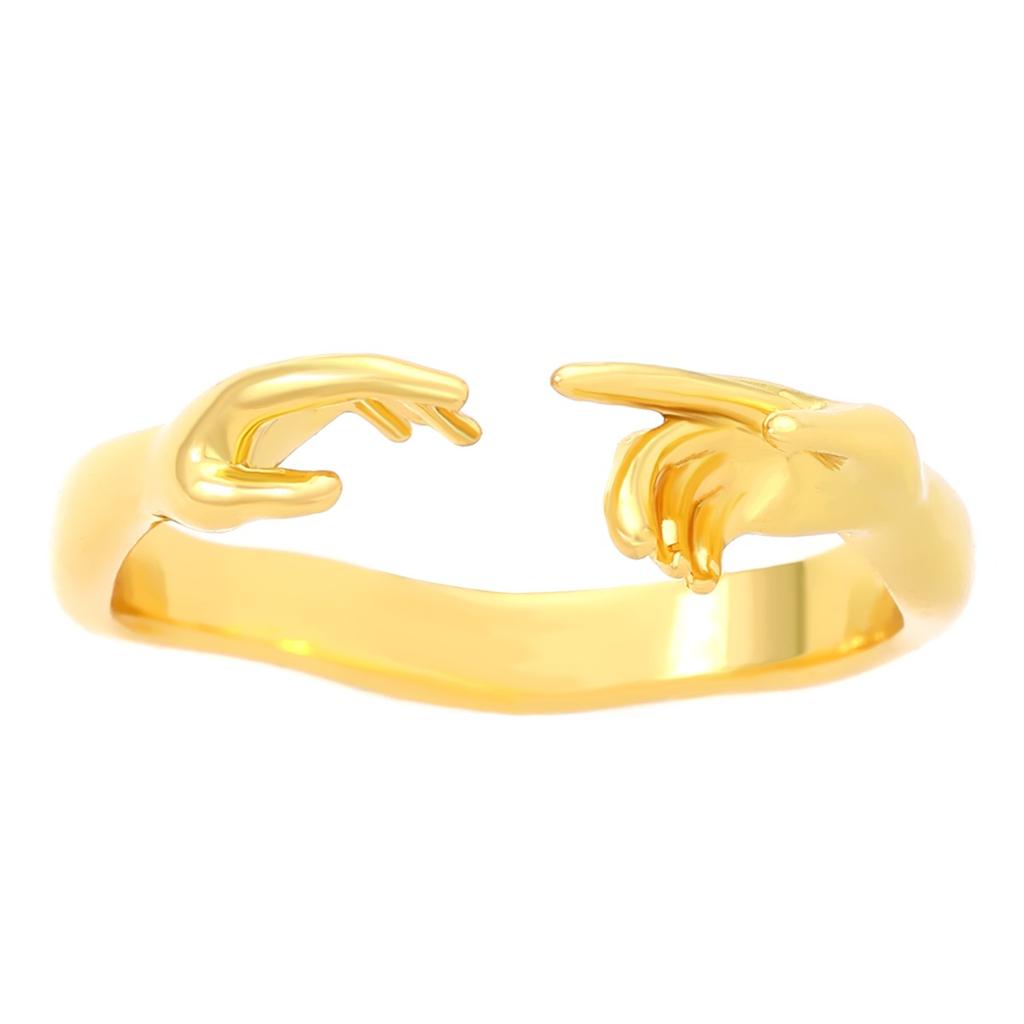Creative Two Hands Shape Open Adjustable Ring Minimalist Unique Statement Finger Ornament for Women Daily Fashion Matching Jewelry