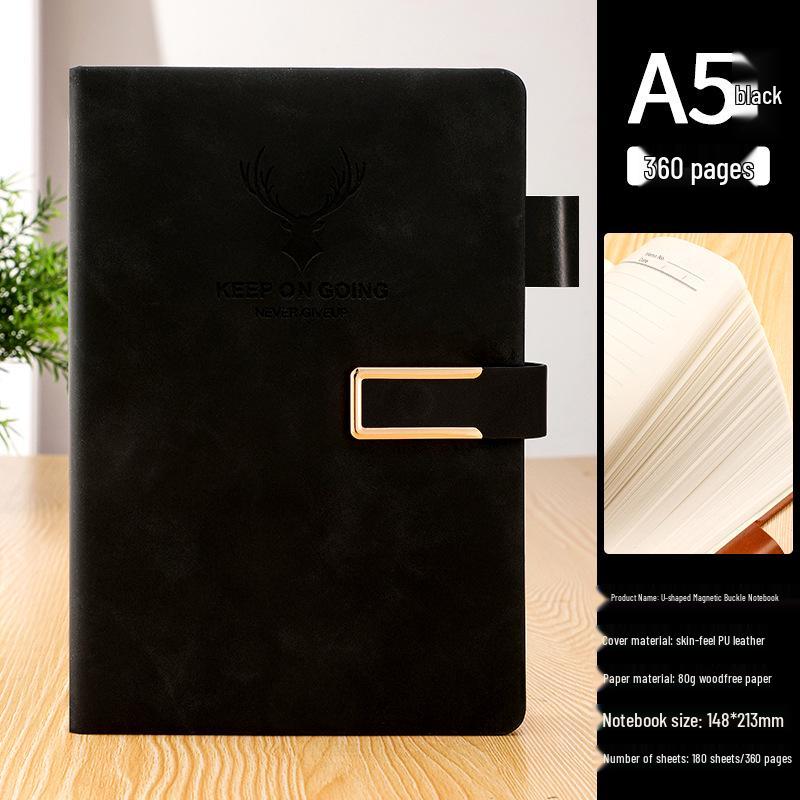 A5 Sheepskin Office Notebook with Custom Logo - Soft Leather Business Meeting Record Book.