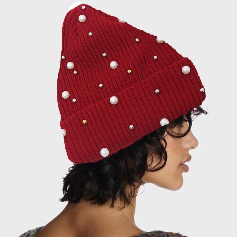 Fashionable Women's Winter Hat with Pearls Role Playing Hat Novelty Thermals Hat Suitable for Everyday Wear