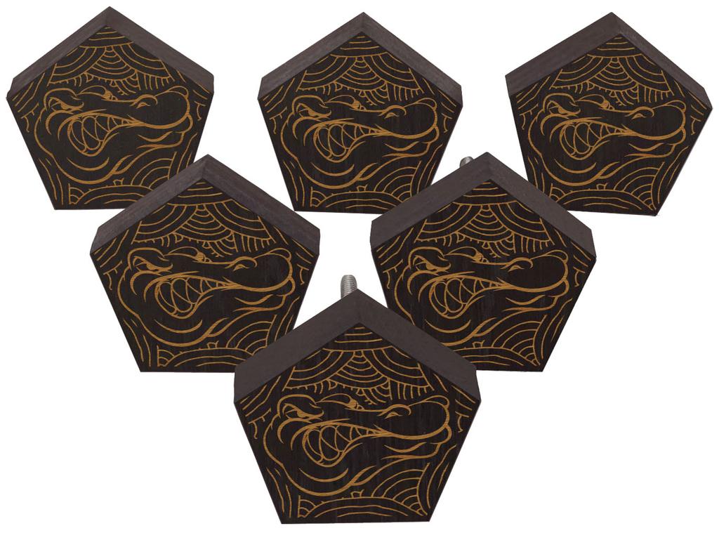 IBA Indianbeautifulart Brown Engraved Knobs 10 Pc Furniture Wooden Scallop Knobs Rustic Drawer