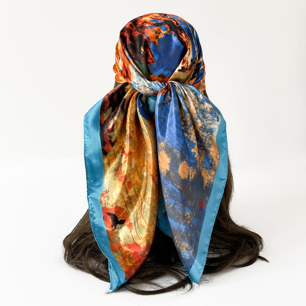 Simulation Silk Satin Printing Square Scarf Silk Scarf Head Scarf Chest Wrap Scarf Shawl Scarf Customization