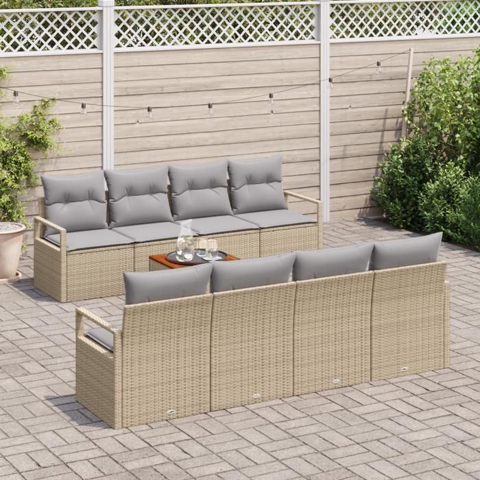 VidaXL Ensemble de Canapés de Jardin de 9 Pièces avec Coussins Beige en Rattan Poly 3347679