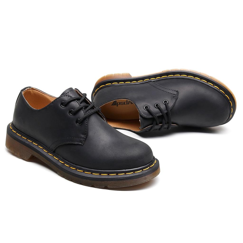 First Layer, Low-top Small Leather Shoes, Women's Genuine Leather, Crazy Horse Black Large-size Short Boots, Round Head, Men's and Women's Casual Tool