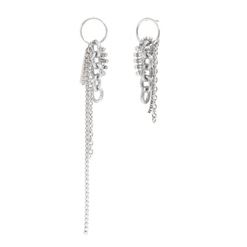 Stainless Steel Hiphop Chunky Tassels Earrings Multi Chain Dangle Small Circle Ear Hoop with Sparkle Zircon Mix Statement Jewelr