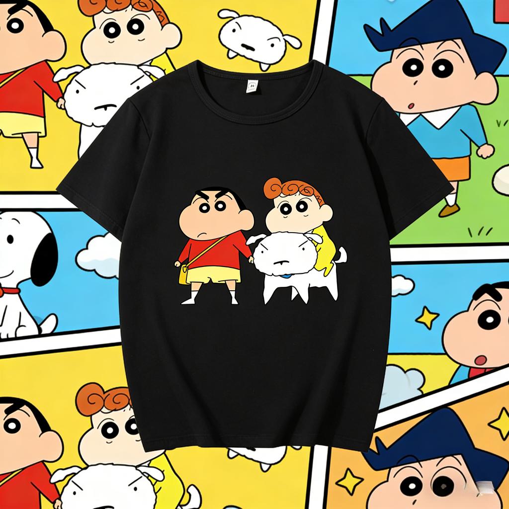 2026 Summer Comic Form Crayon Shinchan Image 100 Cotton Printed Oversize Casual Tshirt Adult Children Parentchild Top Y2k