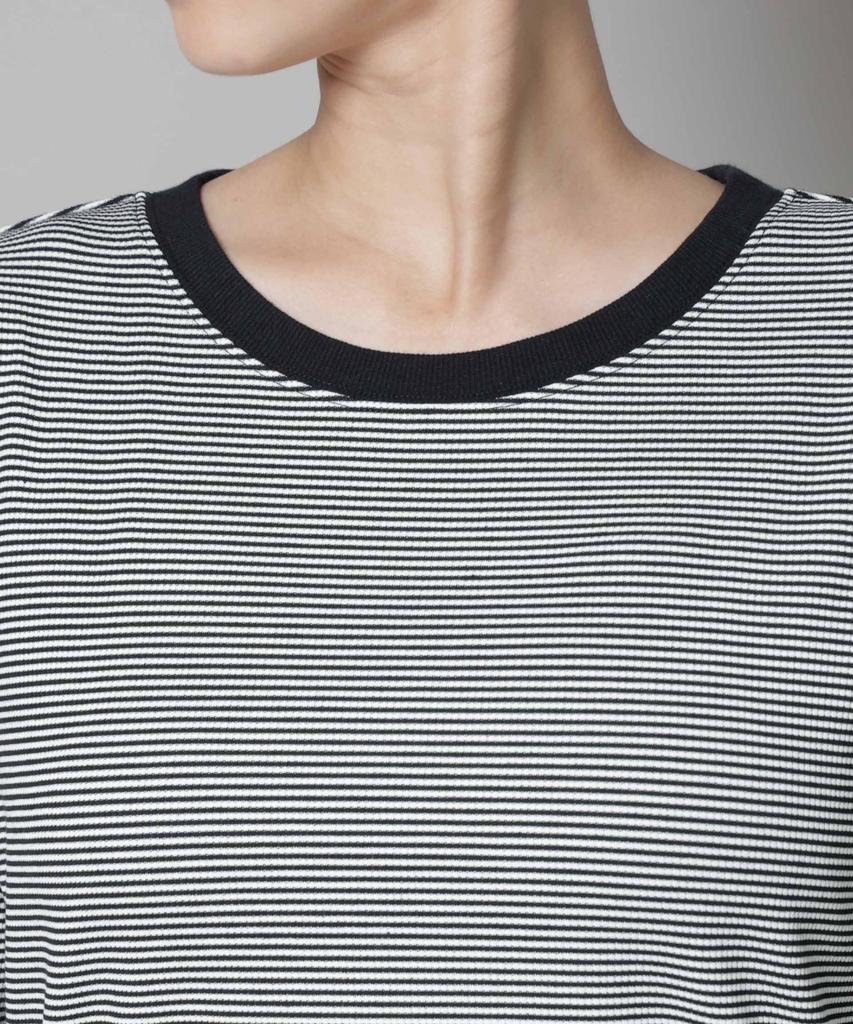 Nano Universe Women's Midi Border Long Sleeve T-Shirt, Black, Size F 010, 673-5223303