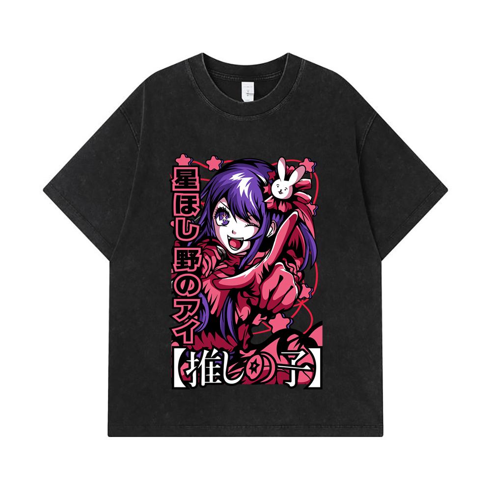 275 GSM Washed T-shirts 100% Cotton Oshi no Ko V2 Print Unisex Heavy Cotton T Shirt