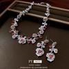 Retro Rose Zirkonové Náušnice a Náhrdelník Set - Elegantní Řetízek na Klíční Kost s Unikátním Dvorním Stylem Designu