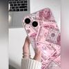 Una custodia trasparente rosa a forma di dollaro, adatta per telefoni serie iPhone 17, 16, 15, Plus, Pro, Max - può essere utilizzata come gif