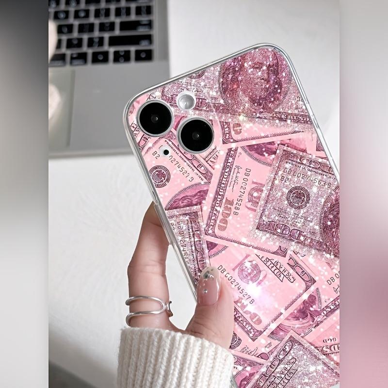 Una custodia trasparente rosa a forma di dollaro, adatta per telefoni serie iPhone 17, 16, 15, Plus, Pro, Max - può essere utilizzata come gif