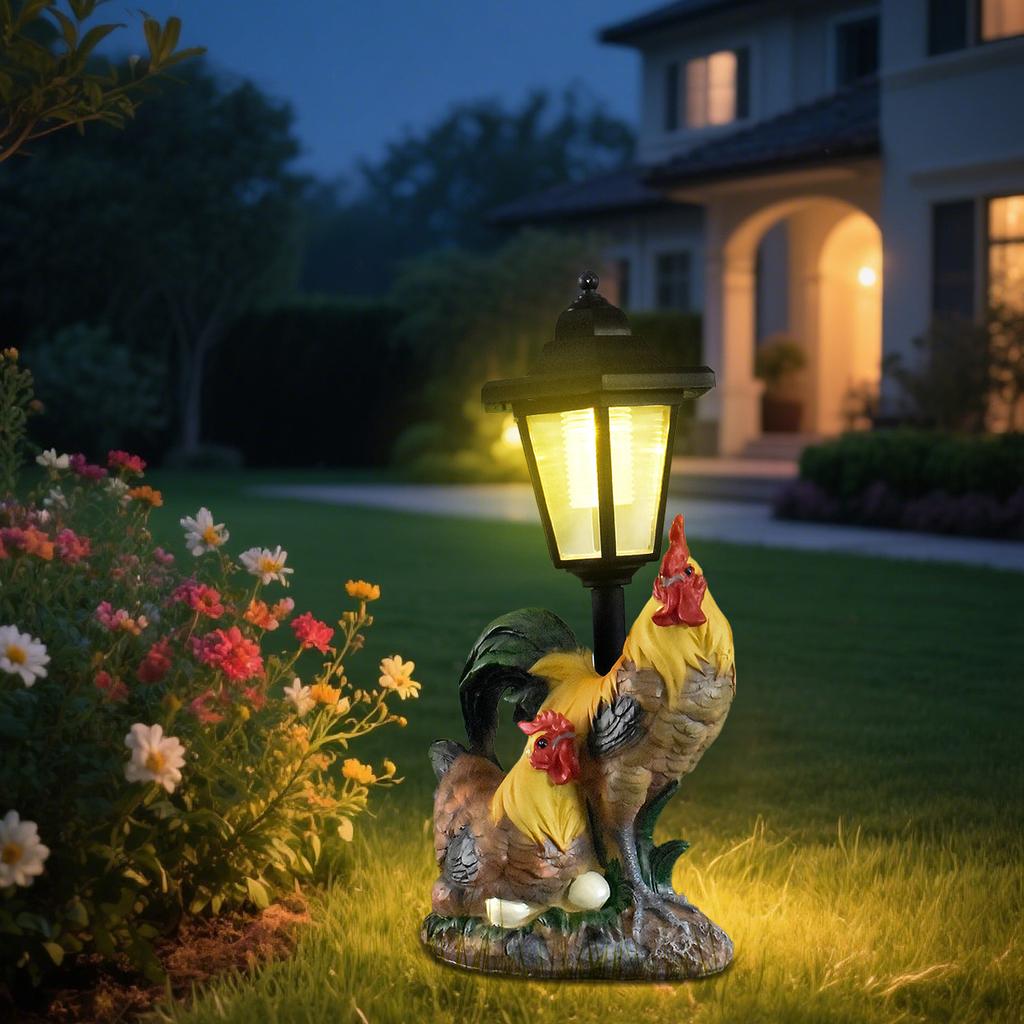 JYL TS/095,Hot Sale Resin Street Lamp Couple Chicken Solar Outdoor Light for Garden Path Decor Statue Lamp