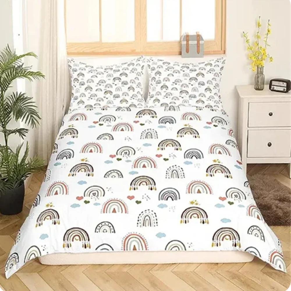 Rainbow Duvet Cover Cartoon Bed Room 3-Piece Set Children Cute Polyester Soft Breathable Comforter Animation Bedding