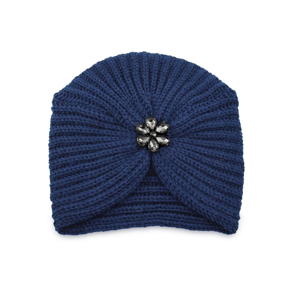 European-American Diamond Flower Knitted Wool Hat - Bohemian Crystal Indian Hat for Autumn/Winter