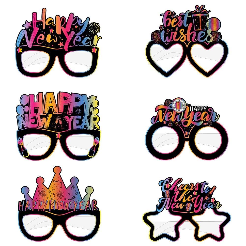 

6PCS/SET Funny New Year Paper Glasses Foldable Party Photography Props Children/Adults Style A