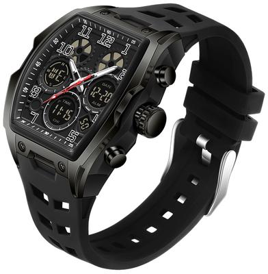 Findtime Men's DigitalAnalog Watch with 3 Time Zones, Multi-Function Countdown, Stopwatch, Alarm Clock, Hourly Time Signal, Waterproof, Pilot Style,