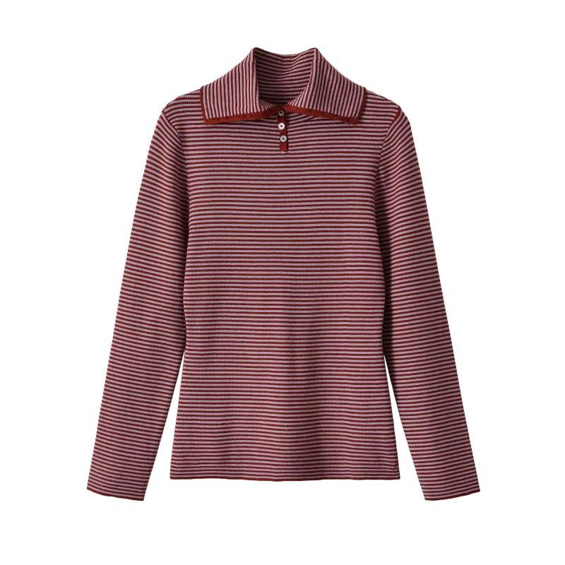 Womens Striped Knit Top 2026 Fall Slim Fit Long Sleeve Turtleneck Reversible Base Layer