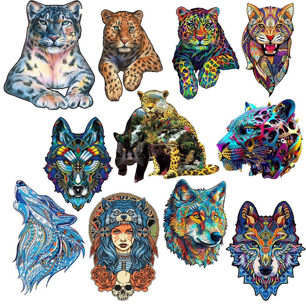 Wucifang Bags Unisex Kids Jigsaw Animal Wooden Puzzle Do-It-Yourself Crafts Brain Trainer Puzzles Game Ideal For Children Adult Wolf Learning Wood Toy Present Difficulty