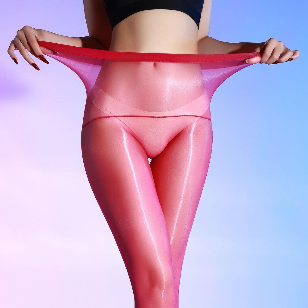 Fully Transparent High-Waist Seamless Crotch Aurora Stockings Ultra-Thin Glossy Silky See-Through Temptation Open Crotch No-Remo