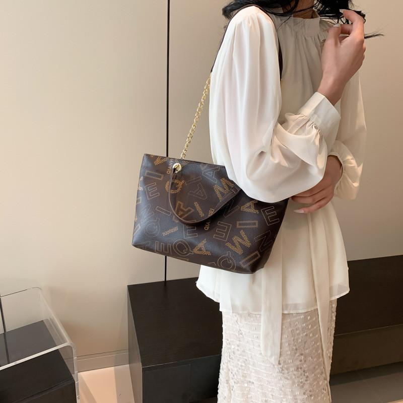 Stylish Pu Tote Bag With Letter Print Trendy Street Fashion Large Capacity For Women