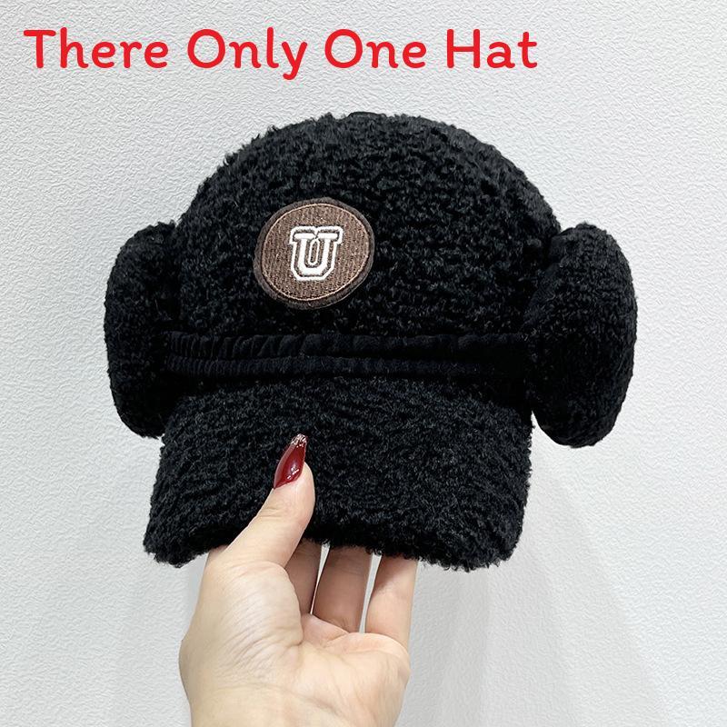 

Sheep Fur Baseball Cap For Women Winter Warmth Embroidered U Letter Style For Street Fashion чёрный