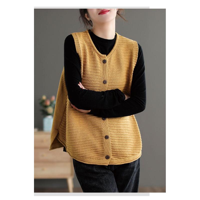 Damen Neues Genähtes Rundhals Knopf Mode Einfarbig Locker Vielseitig Lässig Gestricktes Westen-Top